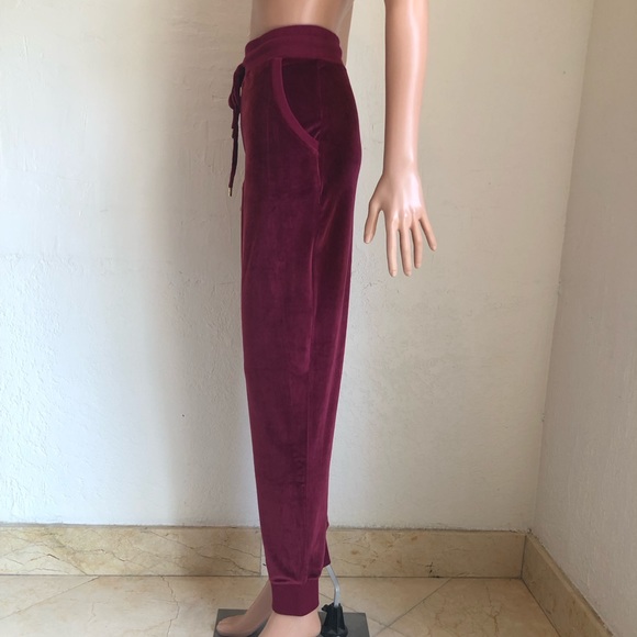 Michael Kors Burgundy Velvet Drawstring Sweatpants Women’s Size L Elastic Waist - Picture 3 of 16